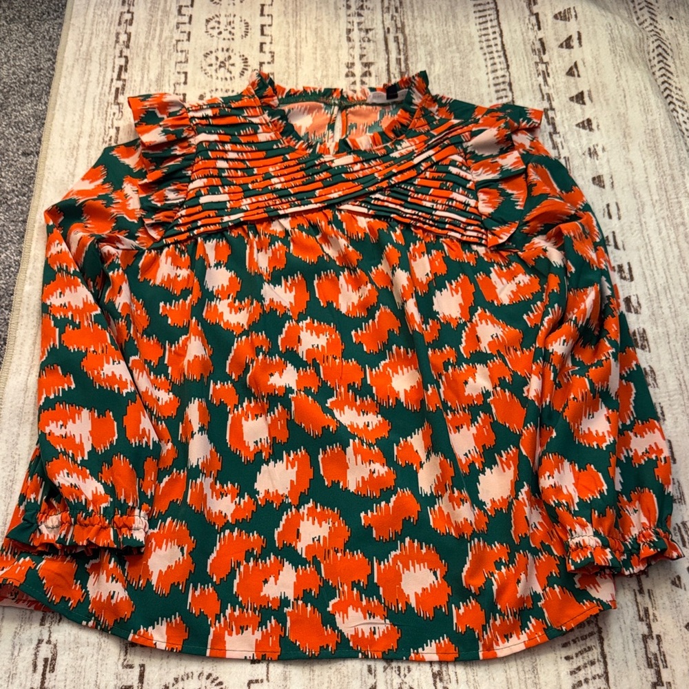 Stylish Orange and Green Patterned Blouse